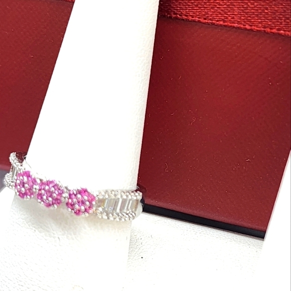 Pink Blossom Beauty – Tri-Florets Sterling Silver 925 Ring - Picture 2 of 9